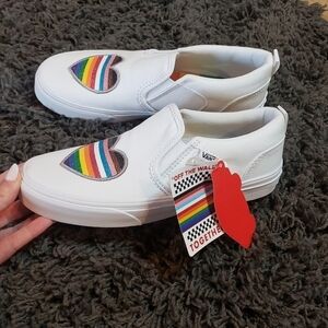 Vans Asher Glitter Heart White Slip-On Shoes NEW